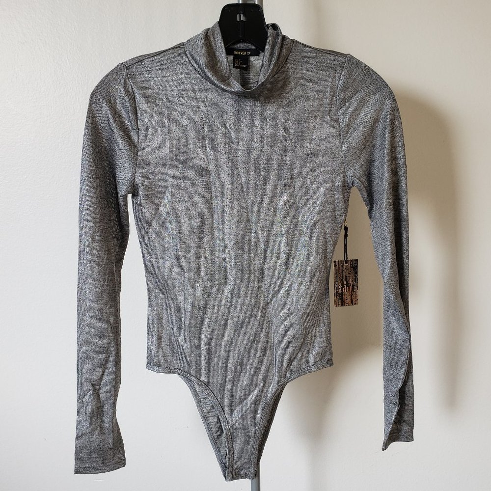 FOREVER 21 Silver Metallic Bodysuit Sexy!! SMALL - Picture 1 of 7